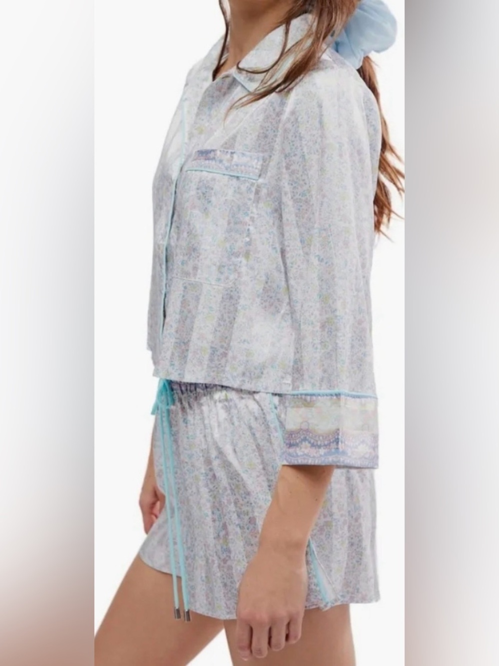 Free People BNWT Pale Blue Floral Short Pajama Set XL